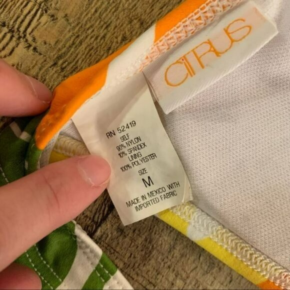 Citrus banana leaf yellow, white, green, orange bikini top - M - Picture 4 of 6
